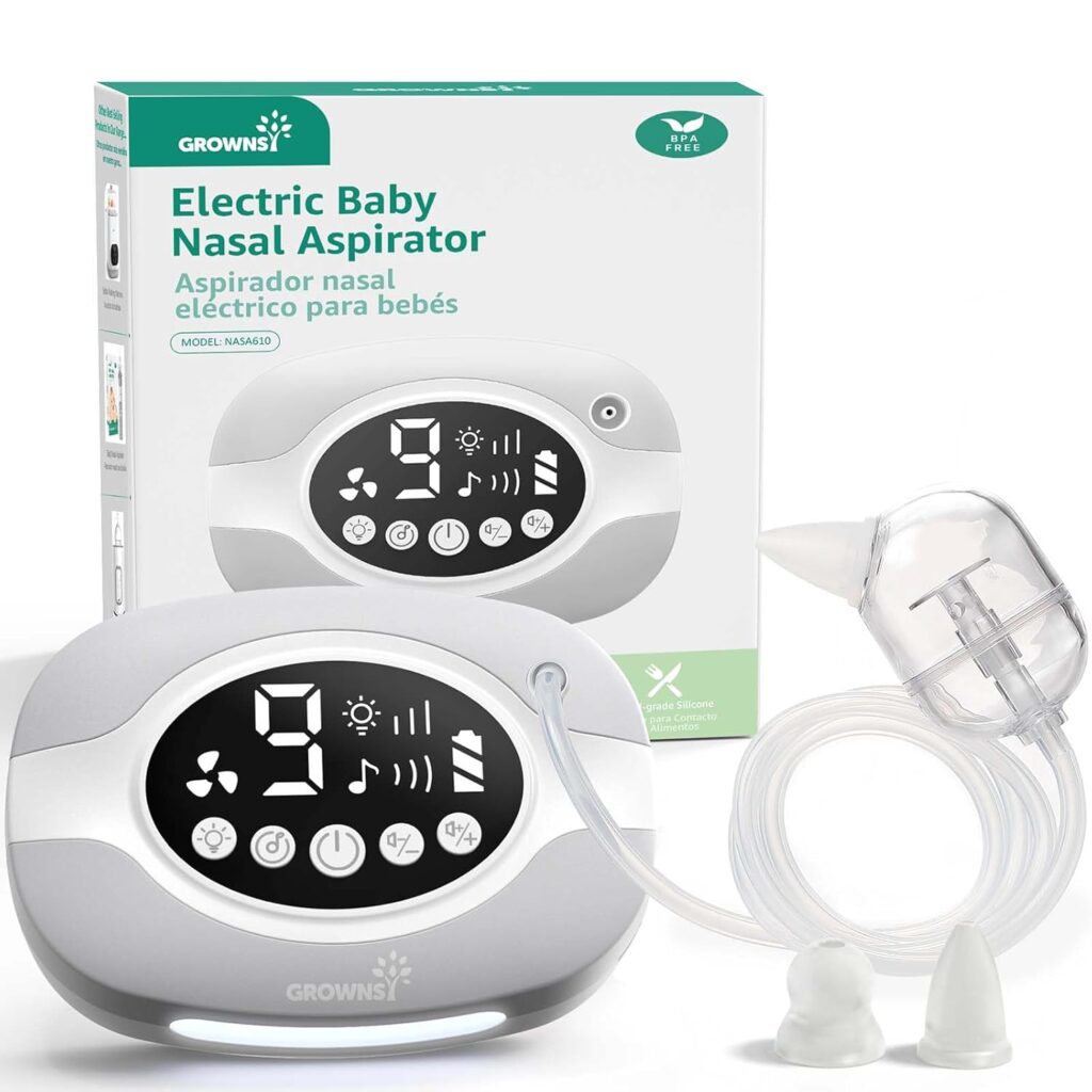GROWNSY Electric Nose Suction for Baby, Hospital-Grade Nasal Aspirator with Night Light,Soothing Lullabies, Baby Nose Sucker with 9 Adjustable Suction Levels